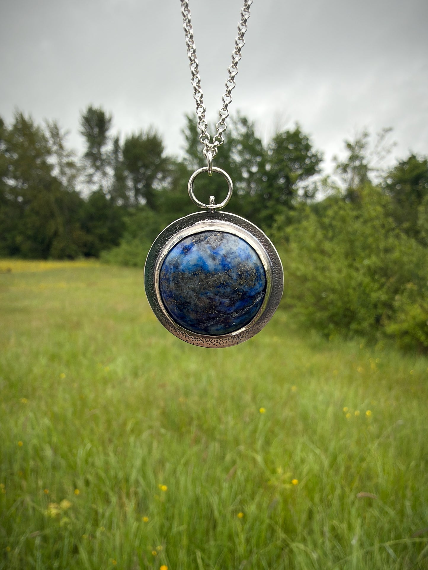 Full Blue Moon Grey Whale Pendant with Lapis Lazuli