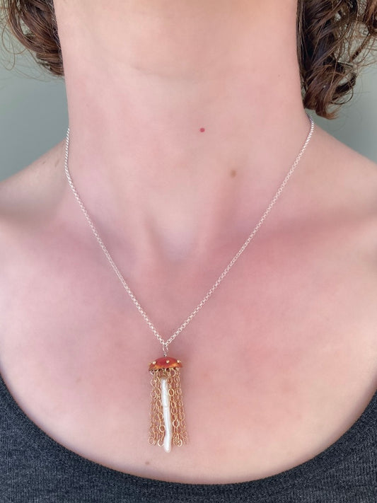 Red Copper Jellyfish Necklace