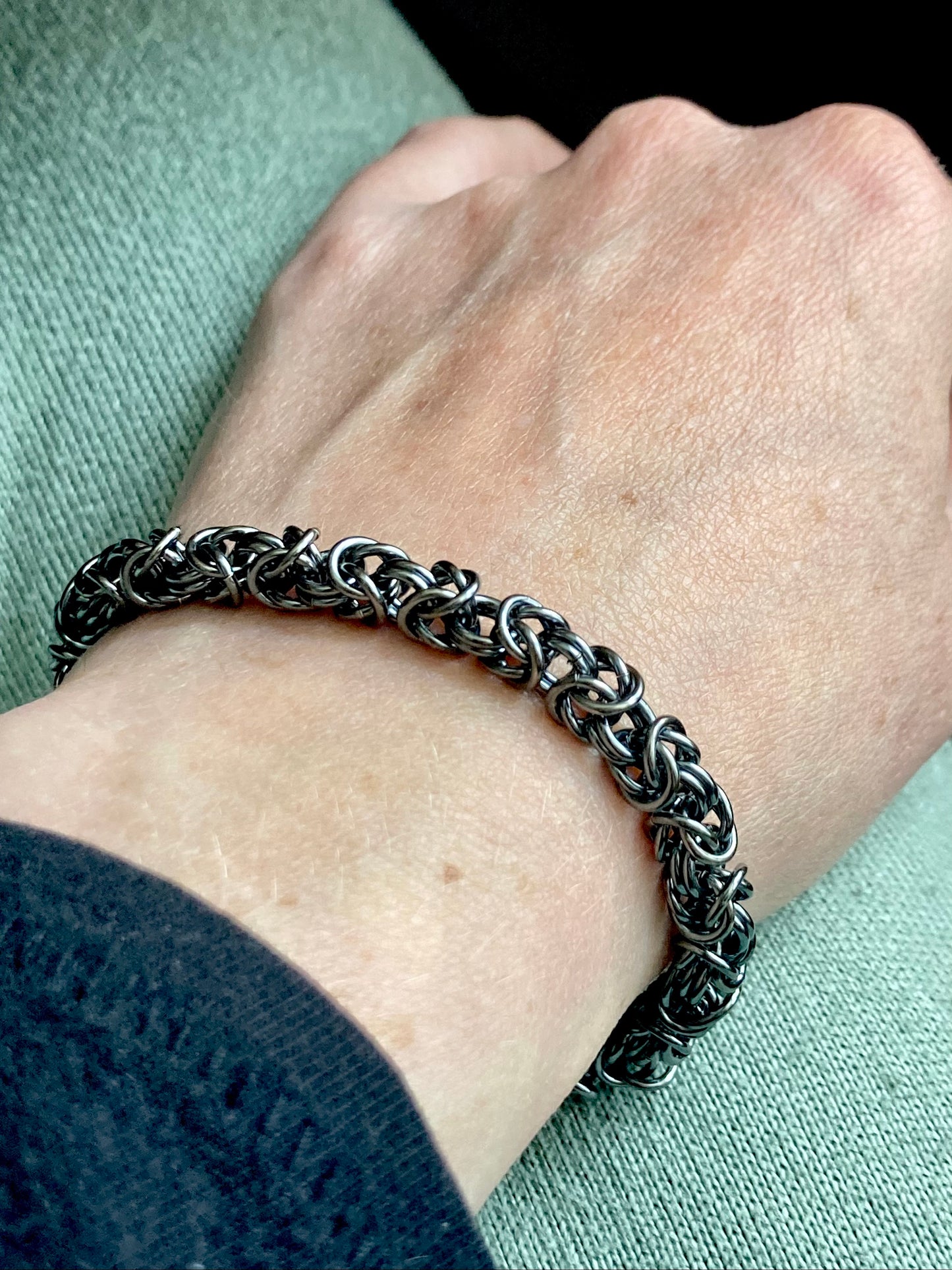 Byzantine Chainmaille Bracelet in Oxidized Sterling Silver