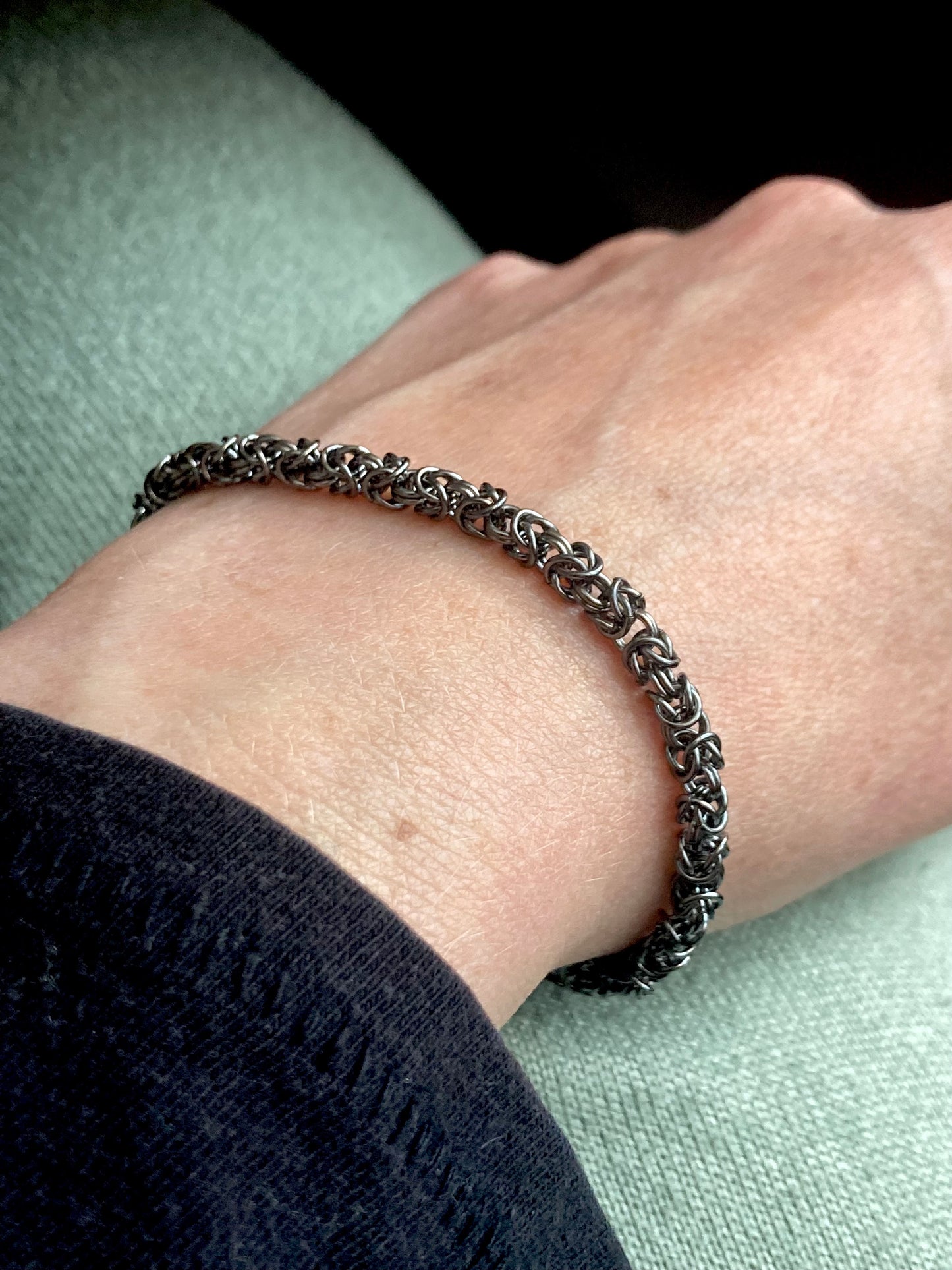 Delicate Byzantine Chainmaille Bracelet in Oxidized Silver