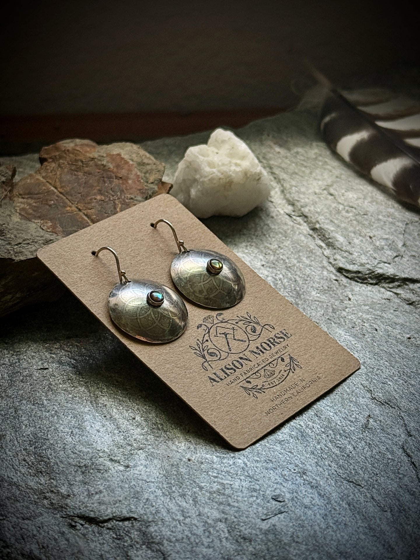 Abalone Flower of Life Earrings in Sterling Silver
