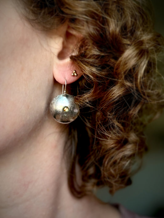 Abalone Flower of Life Earrings in Sterling Silver