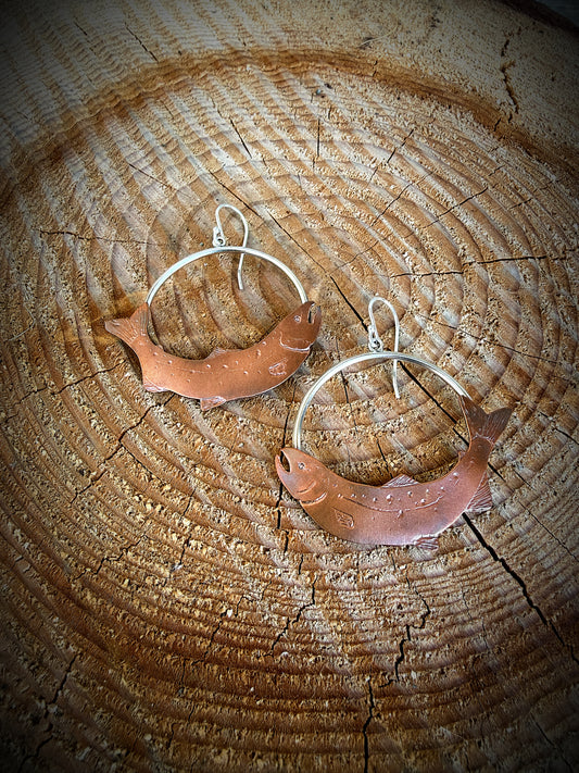 Copper Salmon Hoop Earrings