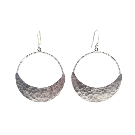 Crescent Moon Hoop Earrings in Sterling Silver | Moon Phase Earrings