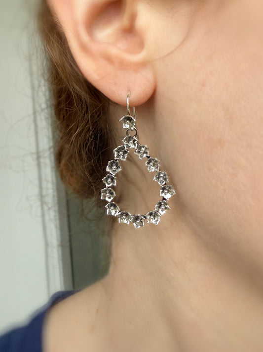 Sterling Silver Flower Teardrop Earrings