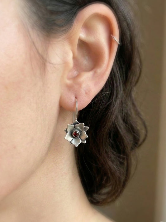 Flower Earrings in Sterling Silver with Your Choice of Gemstone