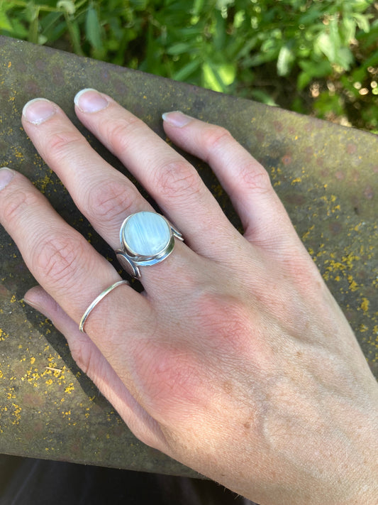 Moonstone Moon Phase Ring in Sterling Silver, Size 8