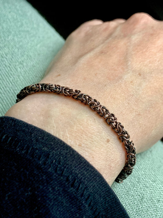 Delicate Byzantine Chainmaille Bracelet in Oxidized Copper