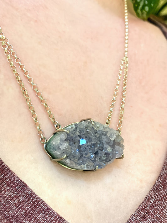 Purple Druzy and Tanzanite Amulet in Sterling Silver