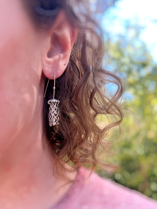 Mini Jellyfish Earrings in Sterling Silver with White Pearls
