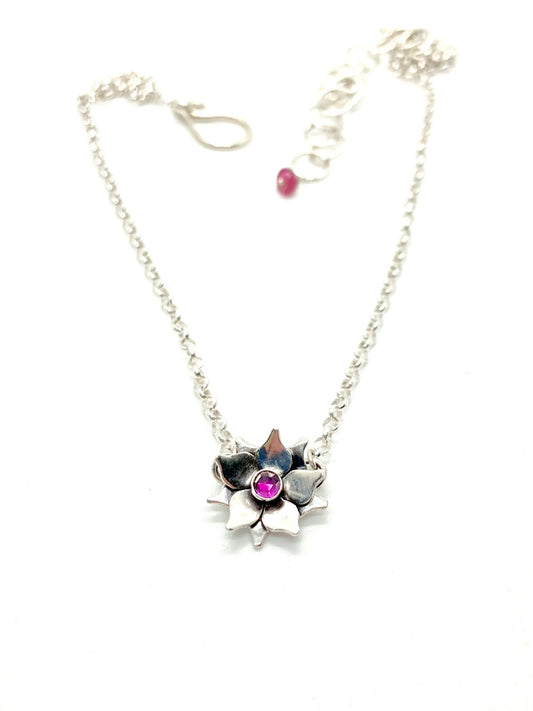 Flower Necklace in Sterling Silver with Your Choice of Gemstone