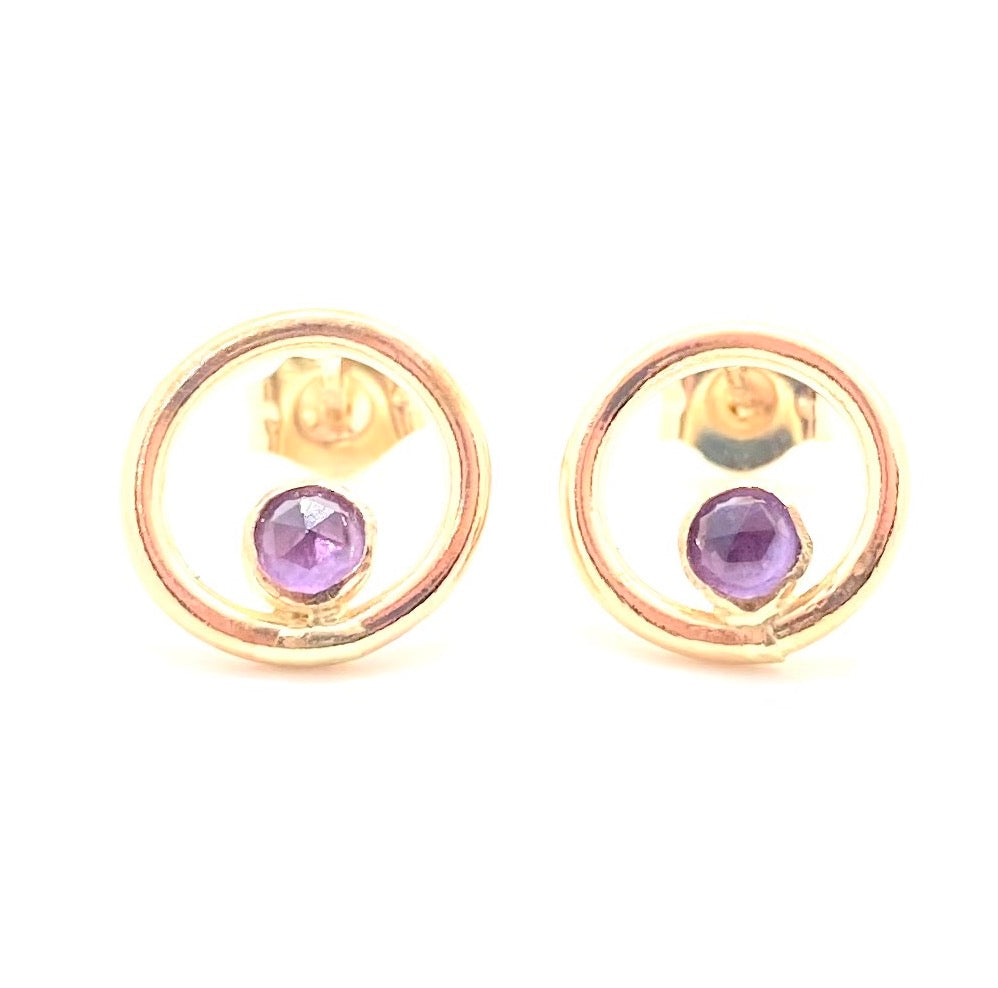 14k Gold Orbit Stud Earrings with Your Choice of Gemstone