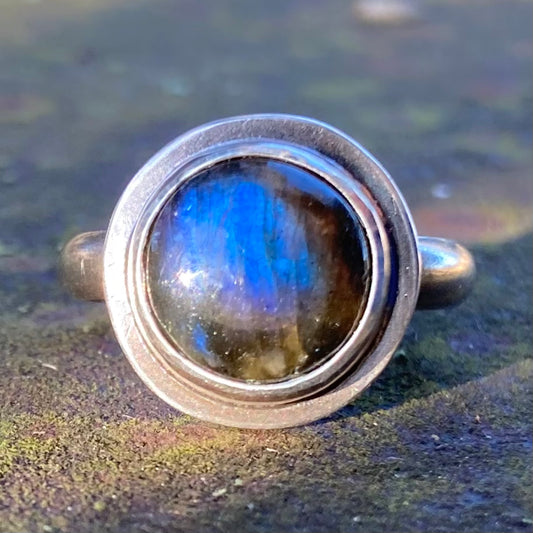 Labradorite Ring in Sterling Silver, Size 6.5