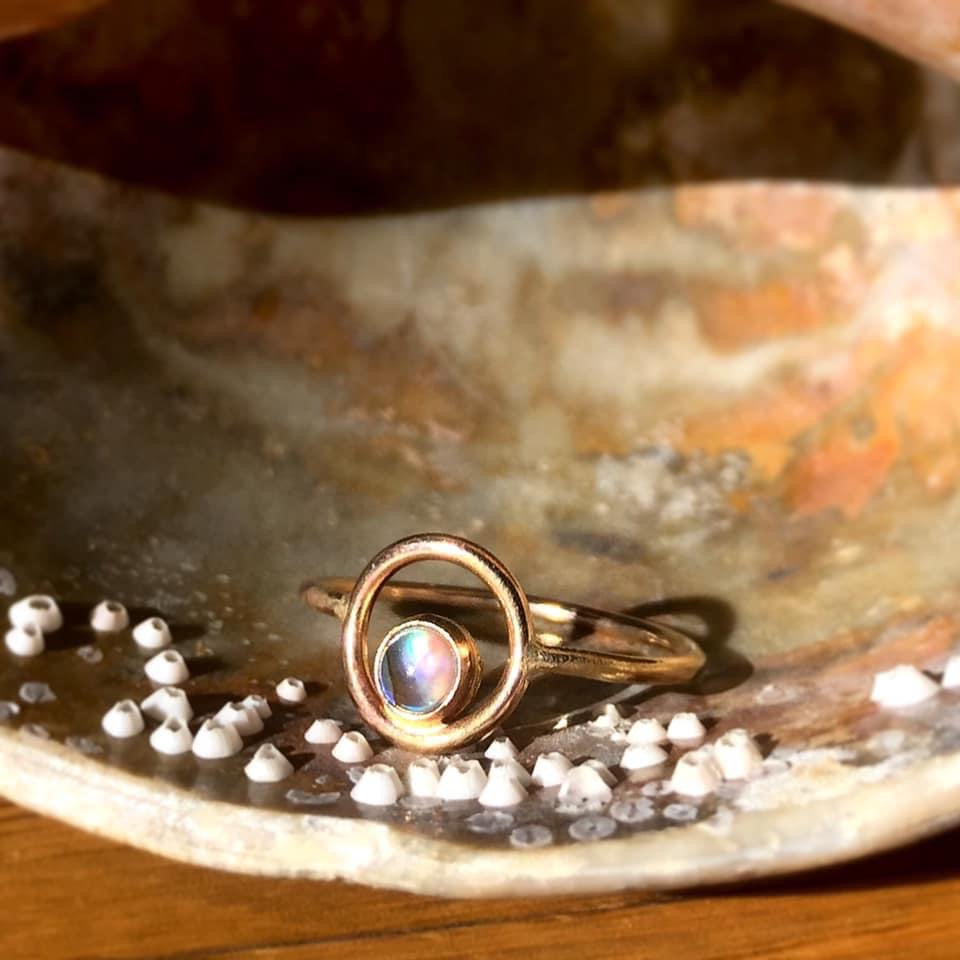 14k Gold Abalone Orbit Ring