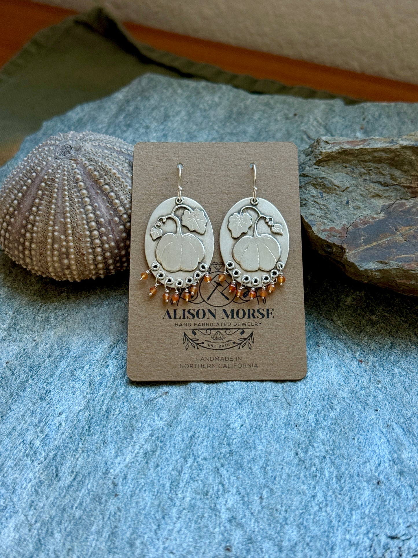 Pumpkin Earrings with Carnelian Beads