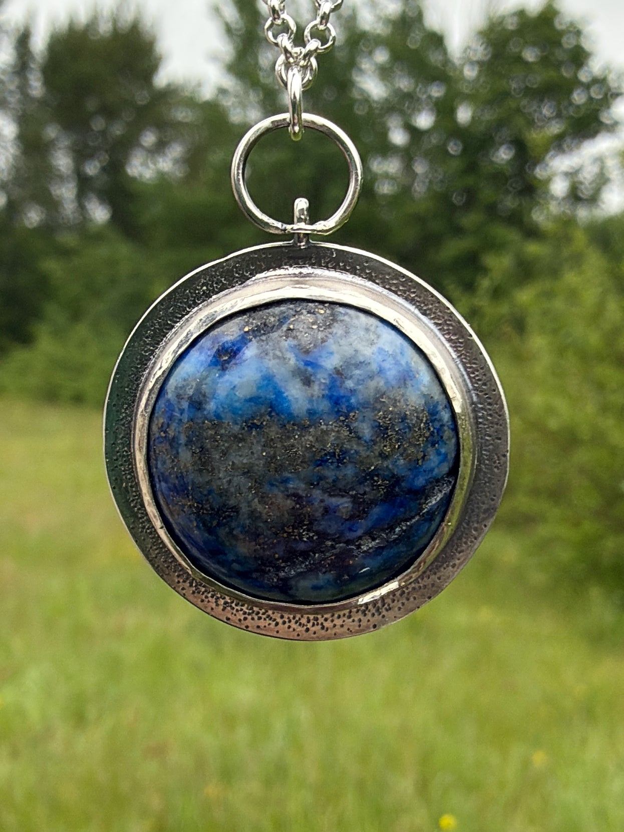 Full Blue Moon Grey Whale Pendant with Lapis Lazuli