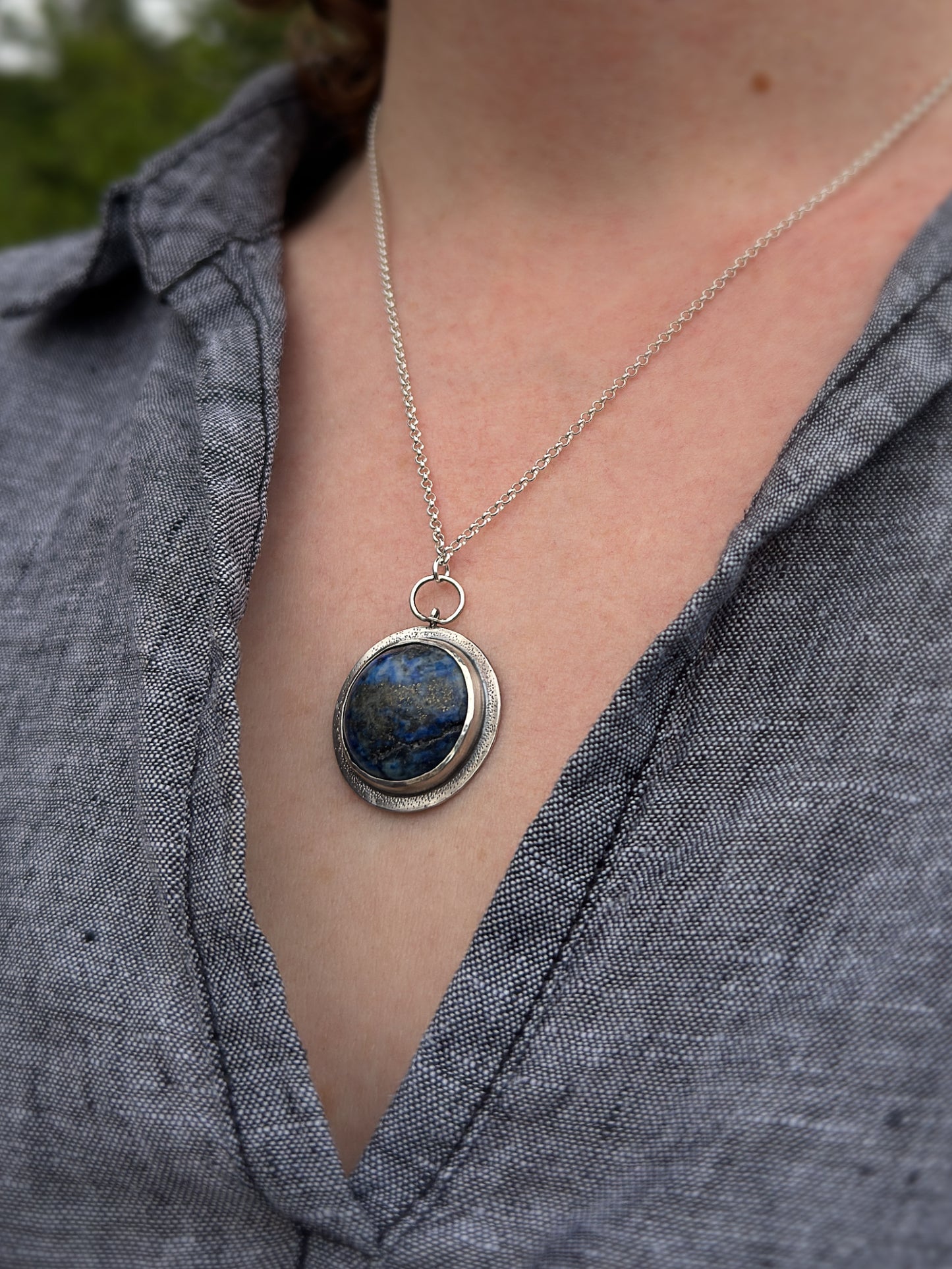Full Blue Moon Grey Whale Pendant with Lapis Lazuli