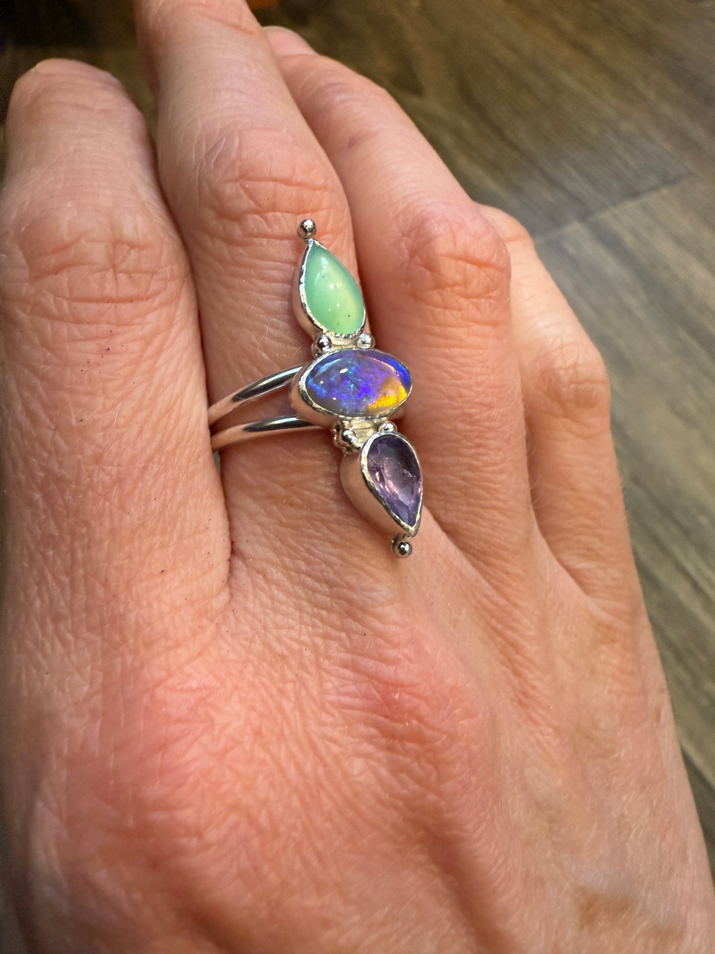 Amethyst, Opal and Gem Silica Ring | Size 6.5