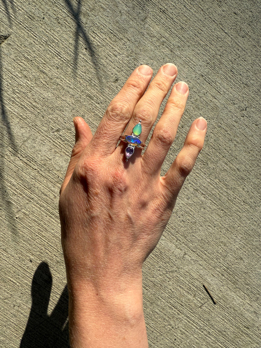 Amethyst, Opal and Gem Silica Ring | Size 6.5