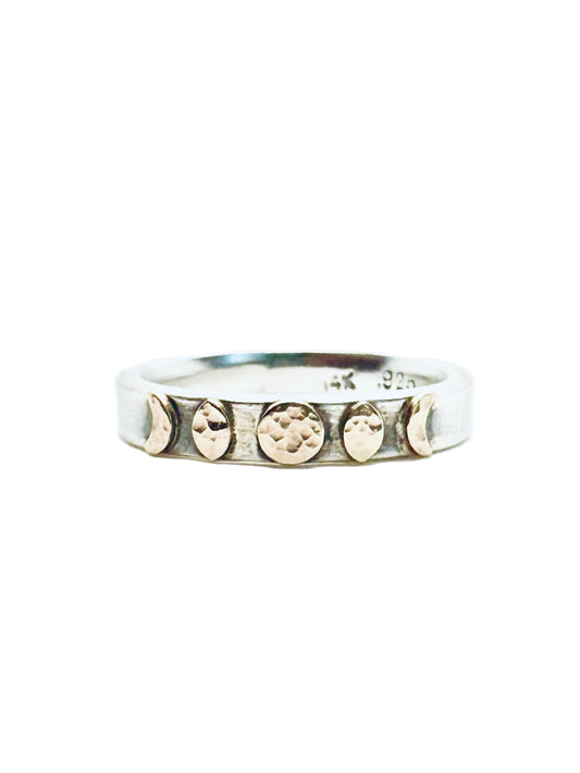 Moon Phase Band Ring in 14k Gold and Sterling Silver