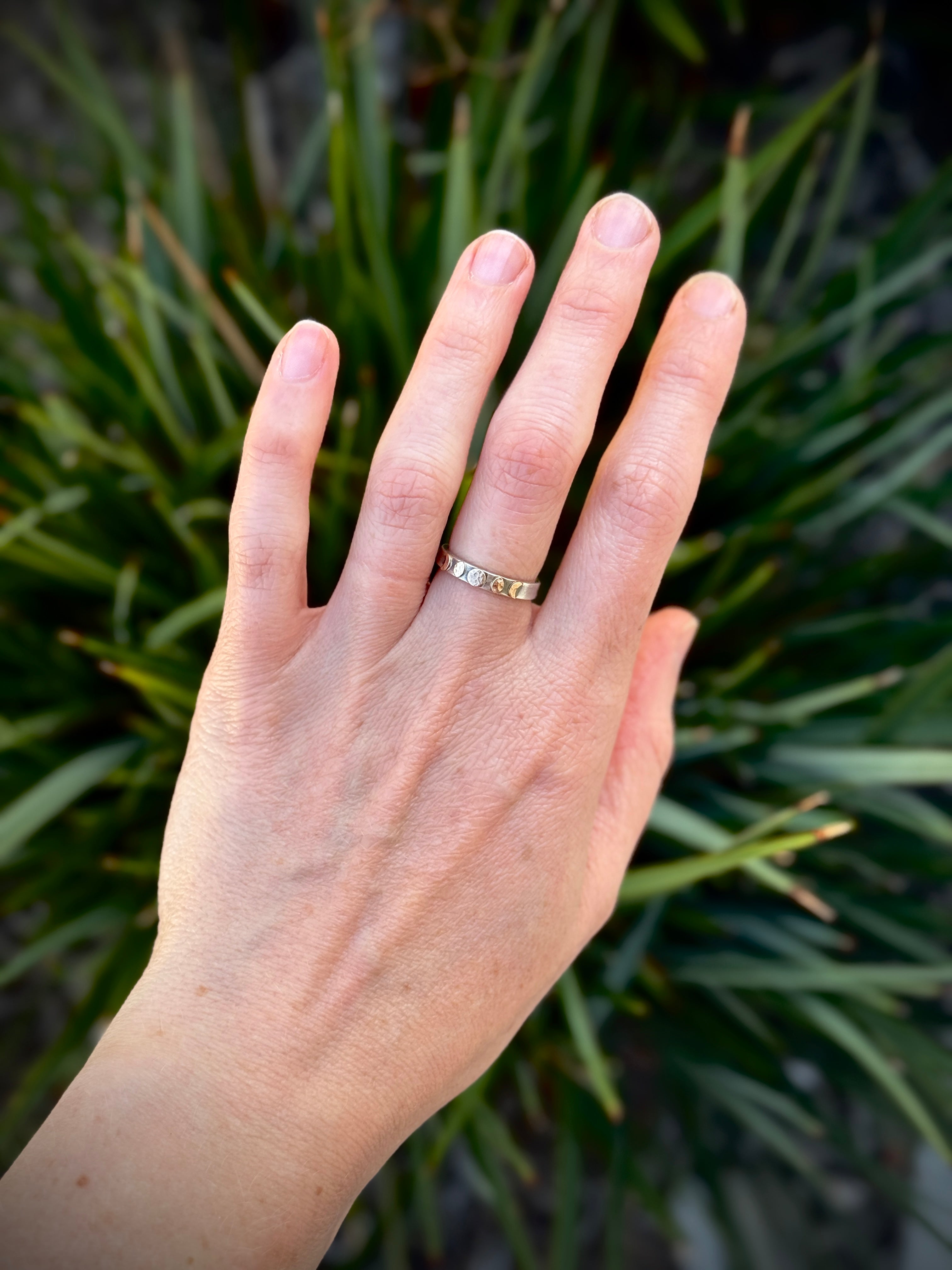 Moon Phase Band Ring in 14k Gold and Sterling Silver – Alison Morse