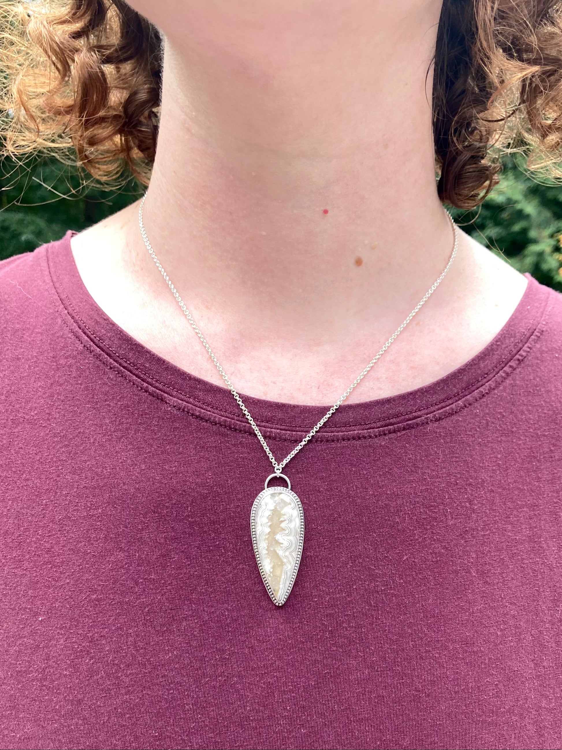 lace agate necklace on model