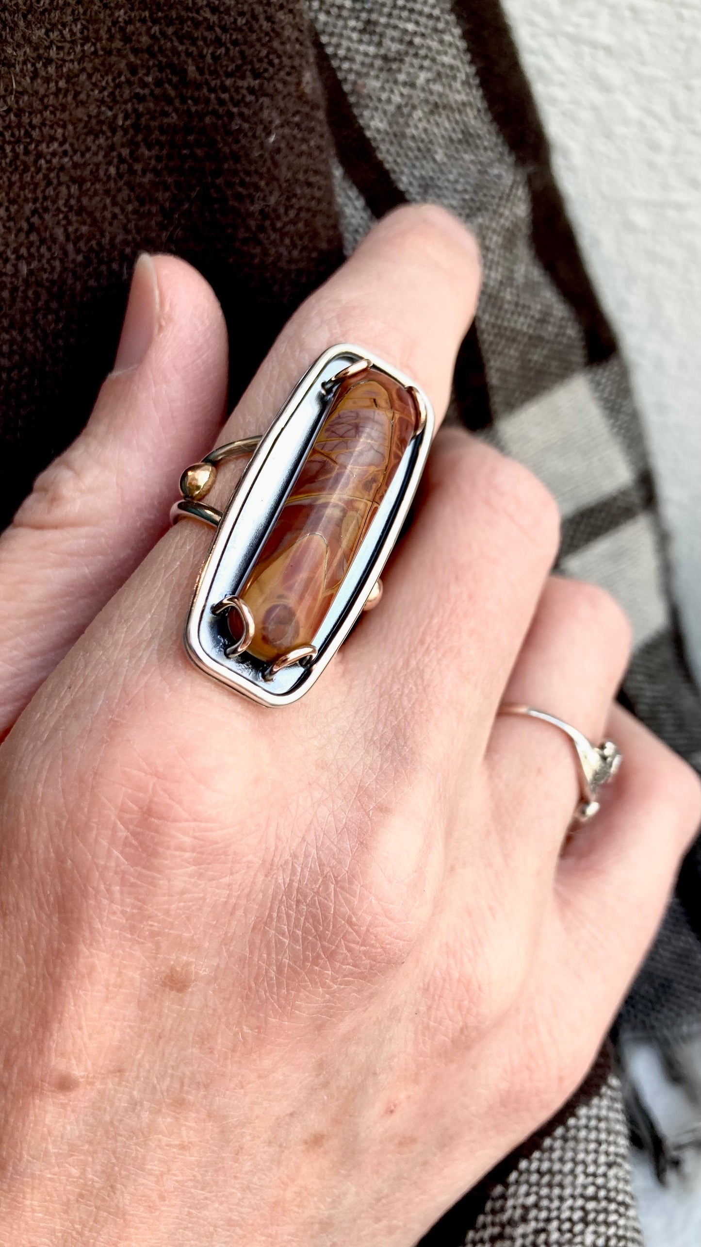 Noreena Jasper Ring in Sterling Silver with 14k Red Gold Accents, Size 7.5