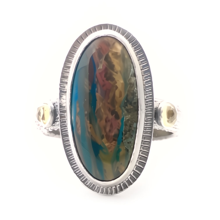 Turquoise and Citrine Ring in Sterling Silver, Size 9