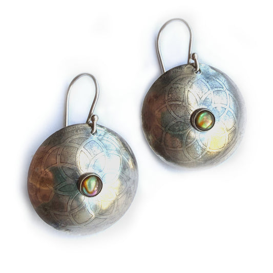 Abalone Flower of Life Earrings in Sterling Silver
