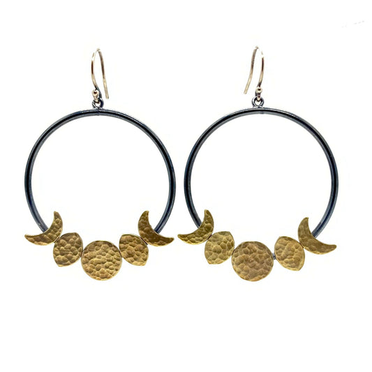 Moon Phase Hoop Earrings in Oxidized Sterling Silver and Brass at Heal