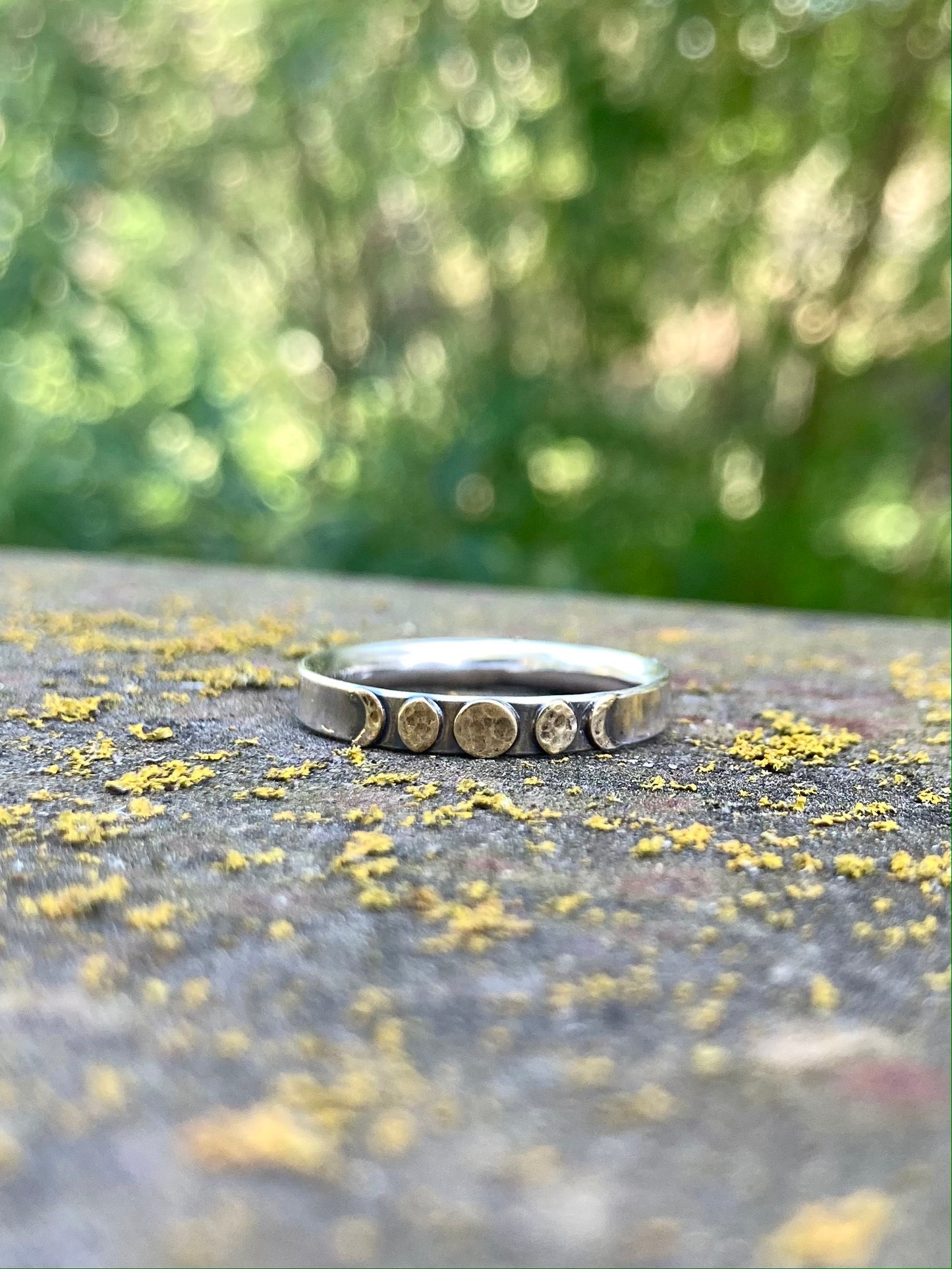 Moon Phase Band Ring in Brass and Sterling Silver