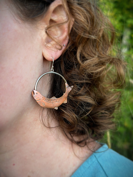 Copper Salmon Hoop Earrings