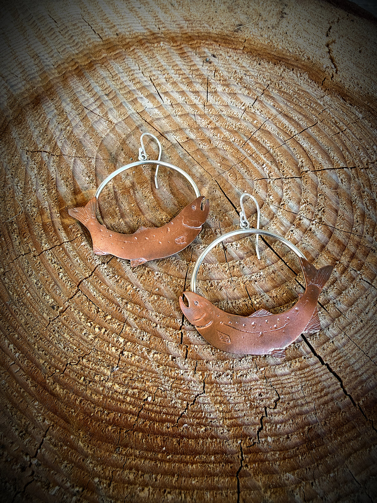 Copper Salmon Hoop Earrings