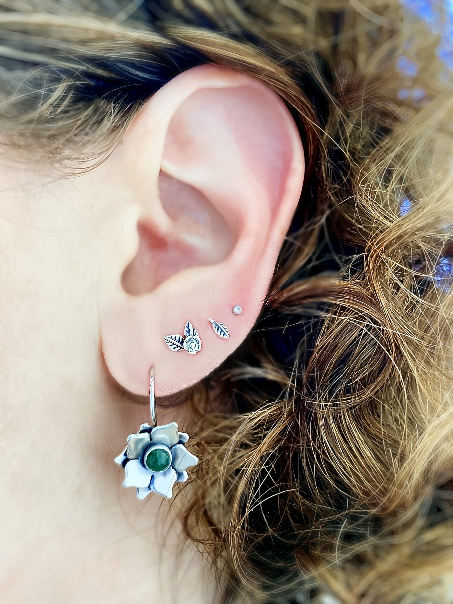 Flower Earrings in Sterling Silver with Your Choice of Gemstone