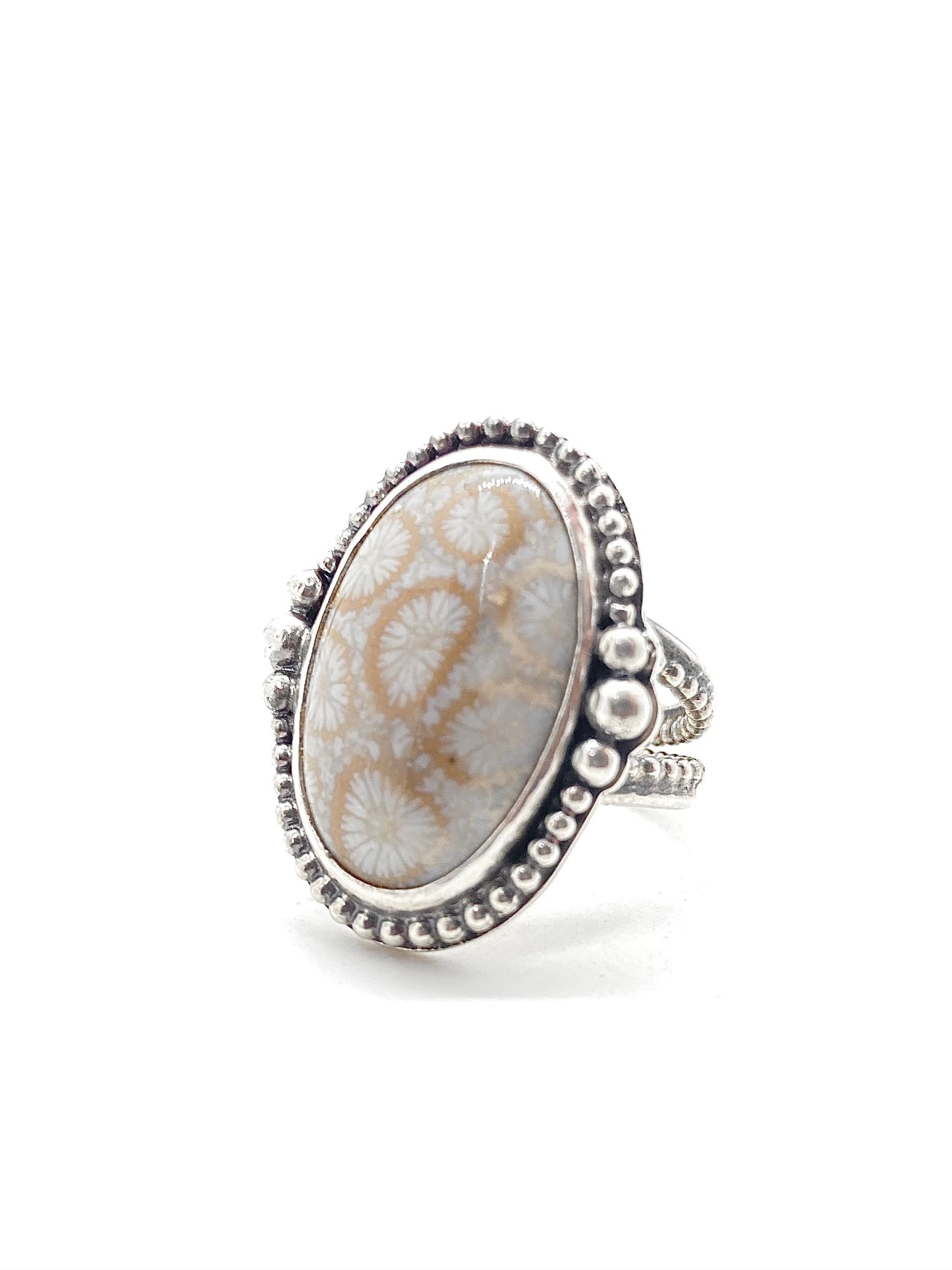 Fossilized Coral Ring in Sterling Silver, size 8.5