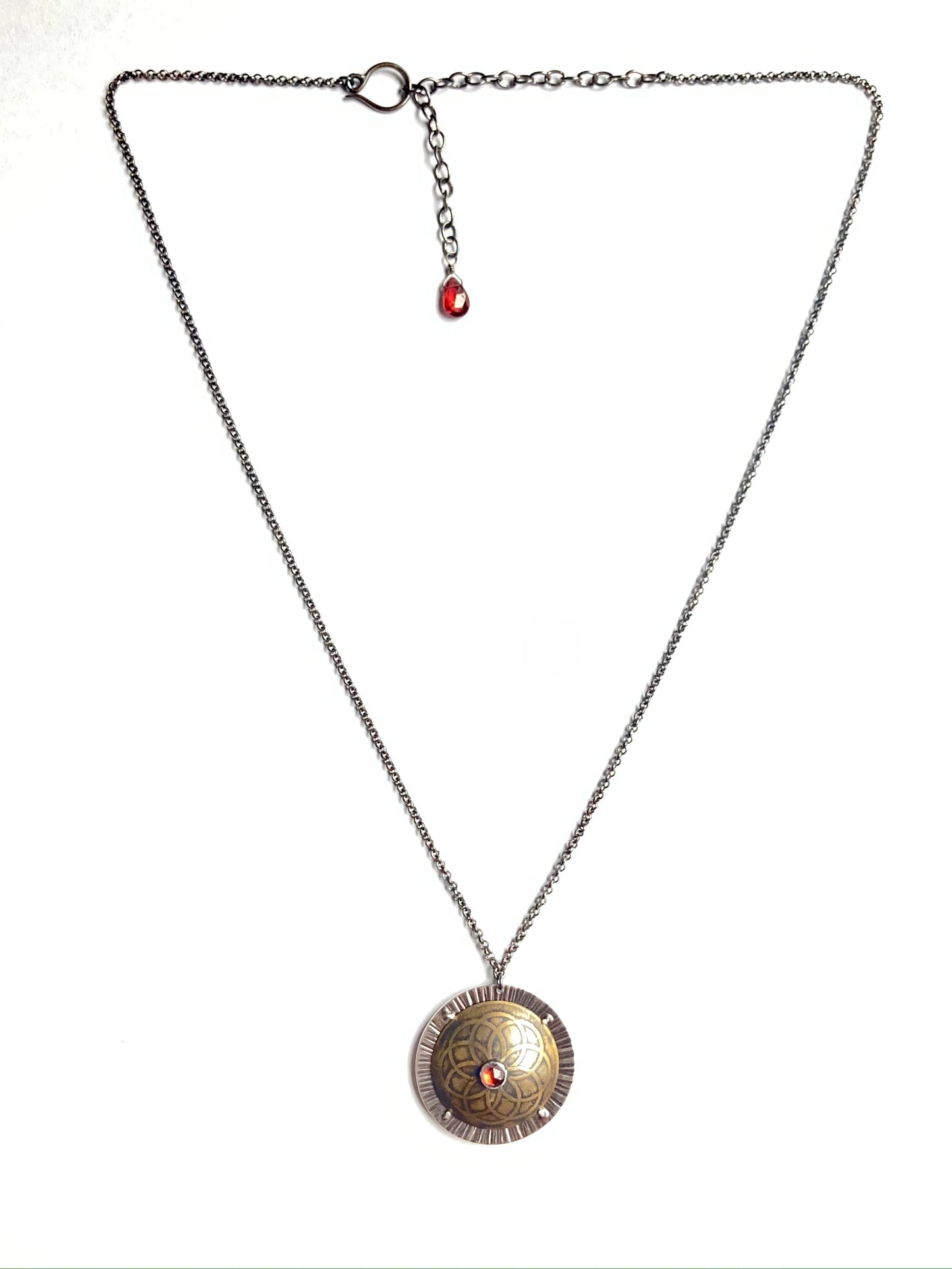 Garnet Flower of Life Shield Necklace