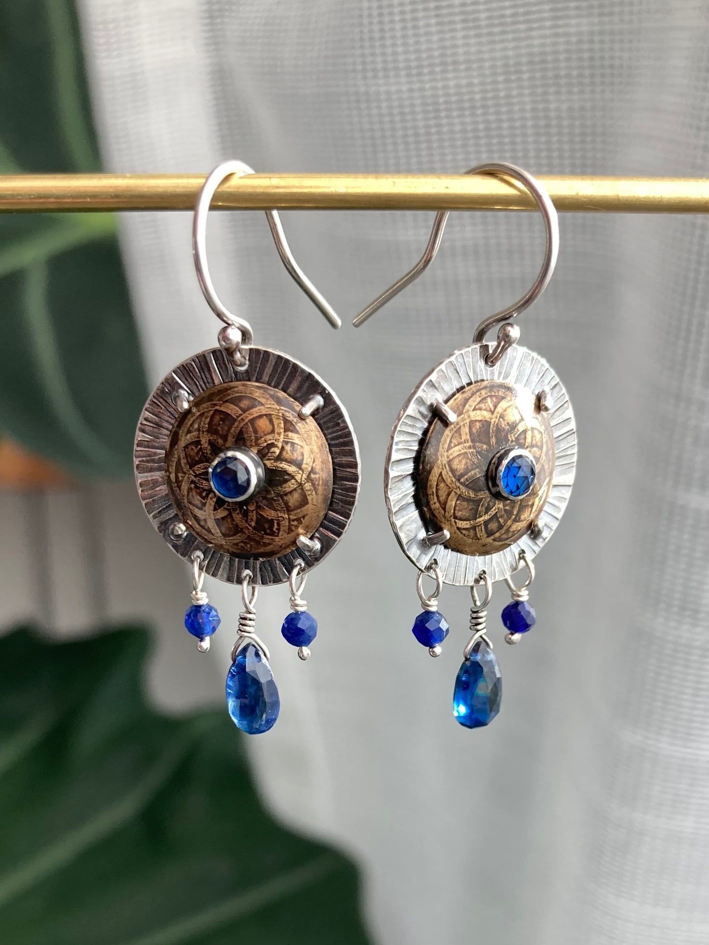 Small Sapphire and Kyanite Shield Earrings