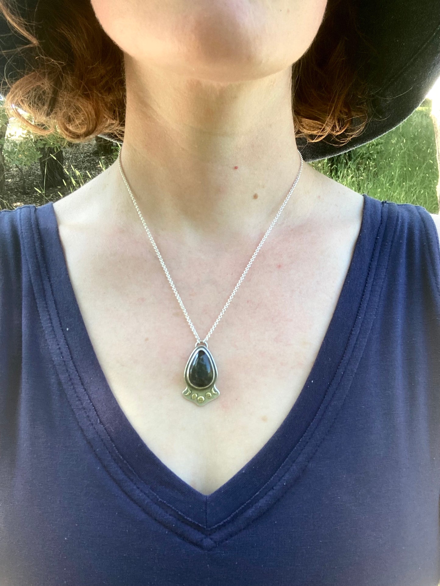 Labradorite Moon Phase Necklace in Brass and Sterling Silver