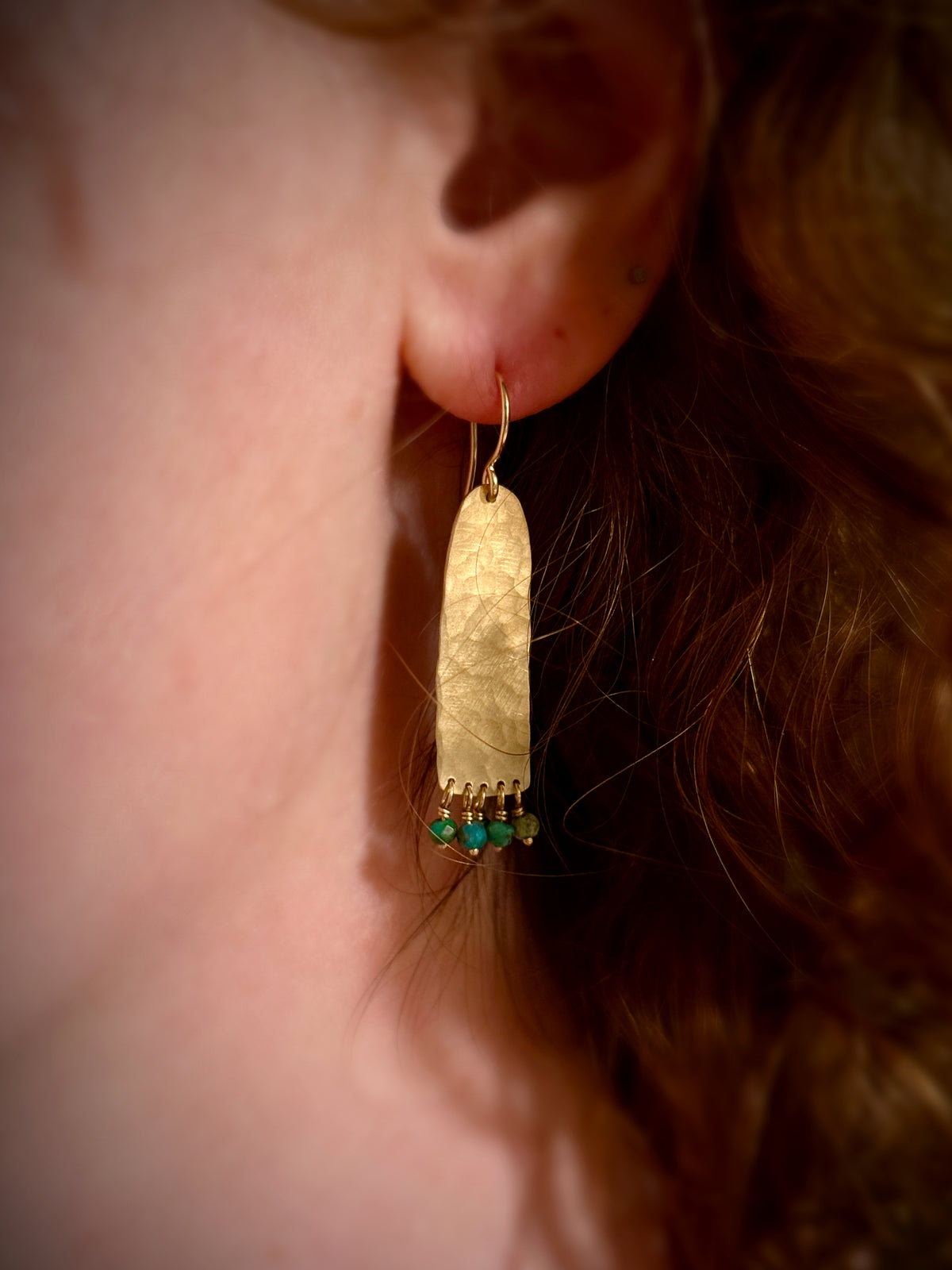 Brass Arch Earrings with Turquoise Beads and 14k Gold Fill Earwires