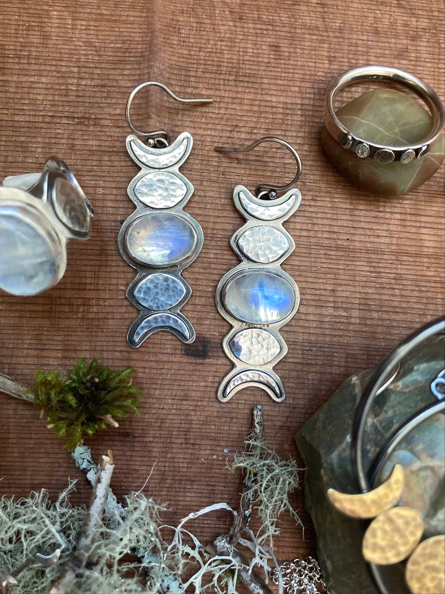 Moonstone Moon Phase Earrings in Sterling Silver