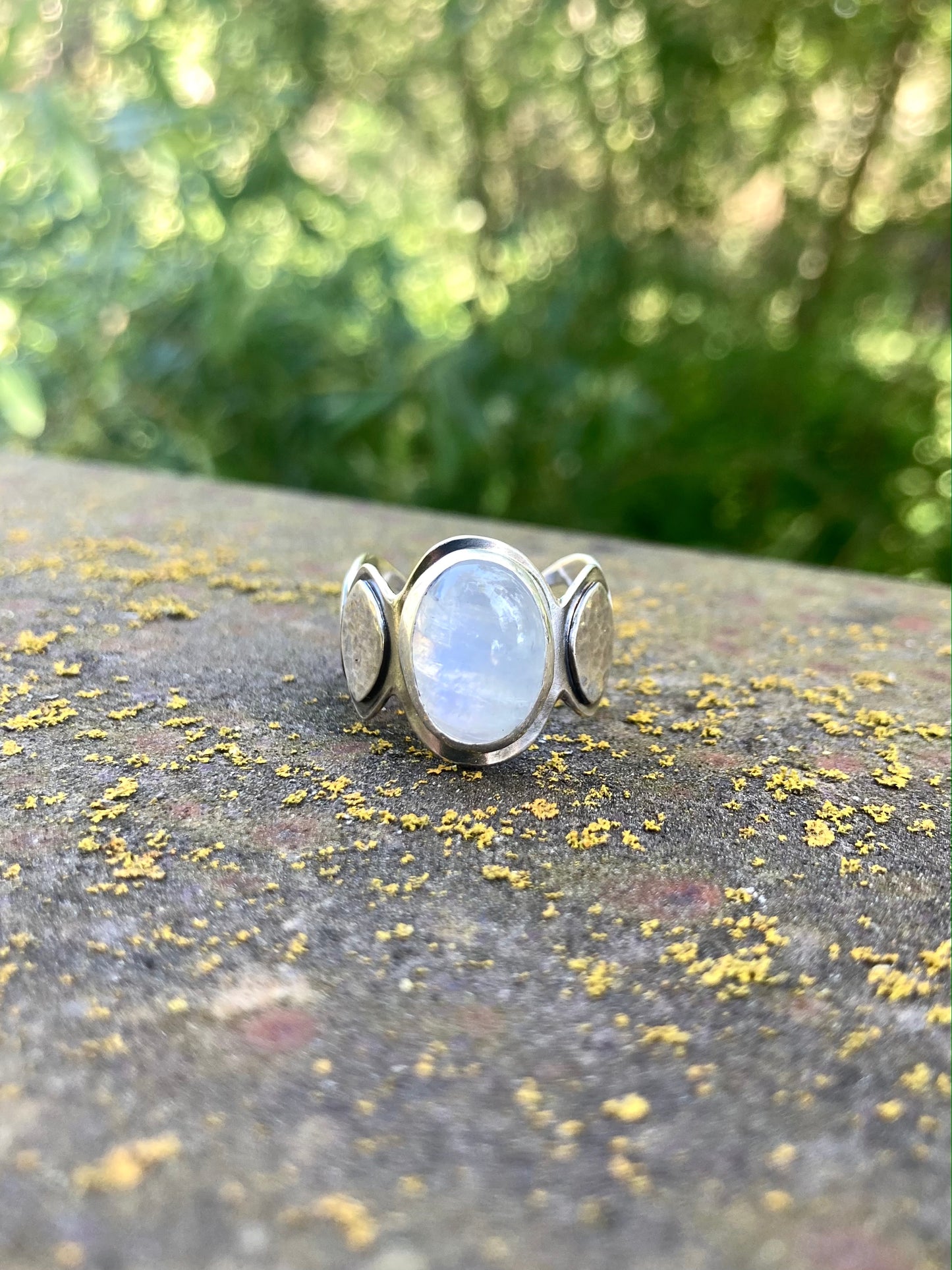 Moonstone Moon Phase Ring in Sterling Silver, Size 8