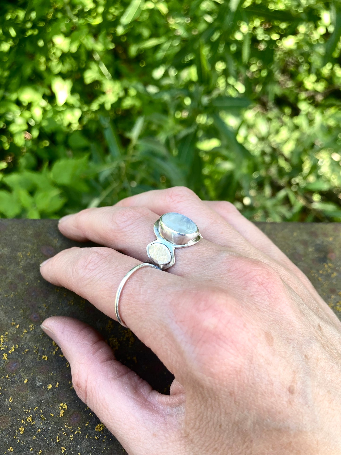 Moonstone Moon Phase Ring in Sterling Silver, Size 8