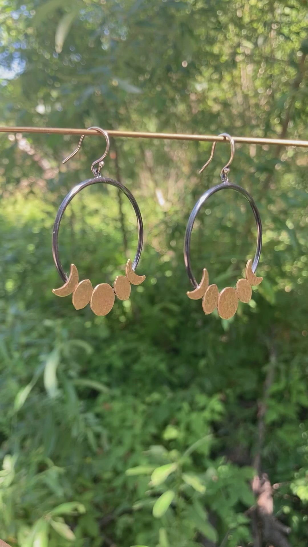 Moon Phase Hoop Earrings in Oxidized Sterling Silver and Brass