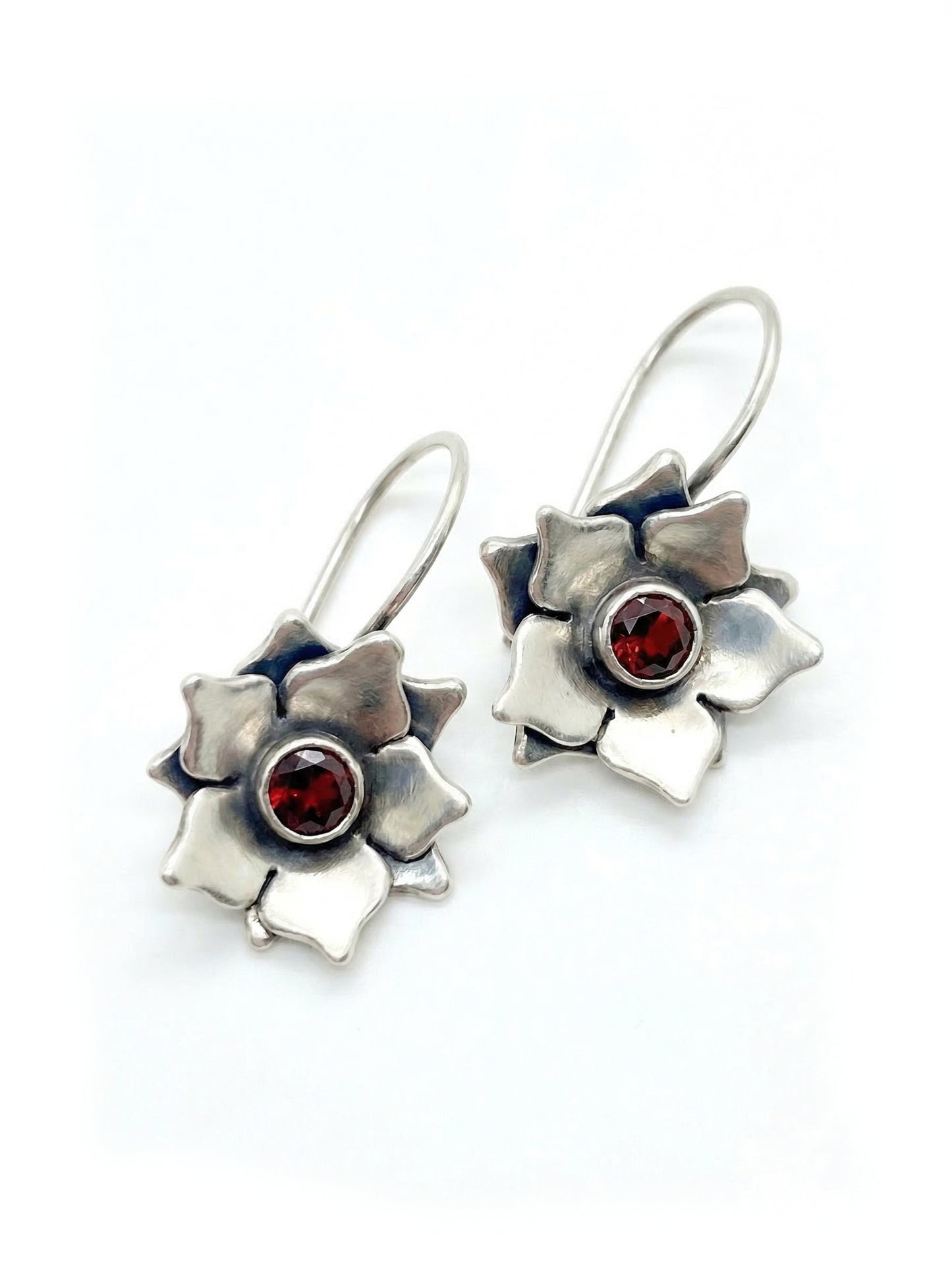 Flower Earrings in Sterling Silver with Your Choice of Gemstone