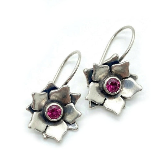 Flower Earrings in Sterling Silver with Your Choice of Gemstone