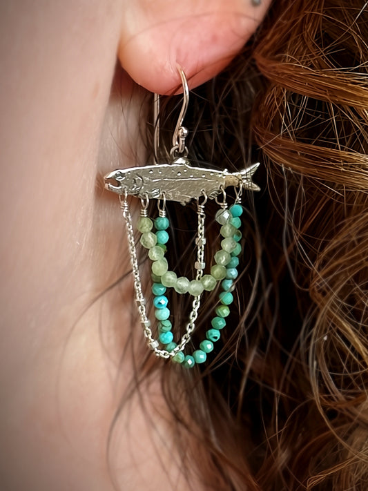 Silver Salmon Earrings with Turquoise Beads