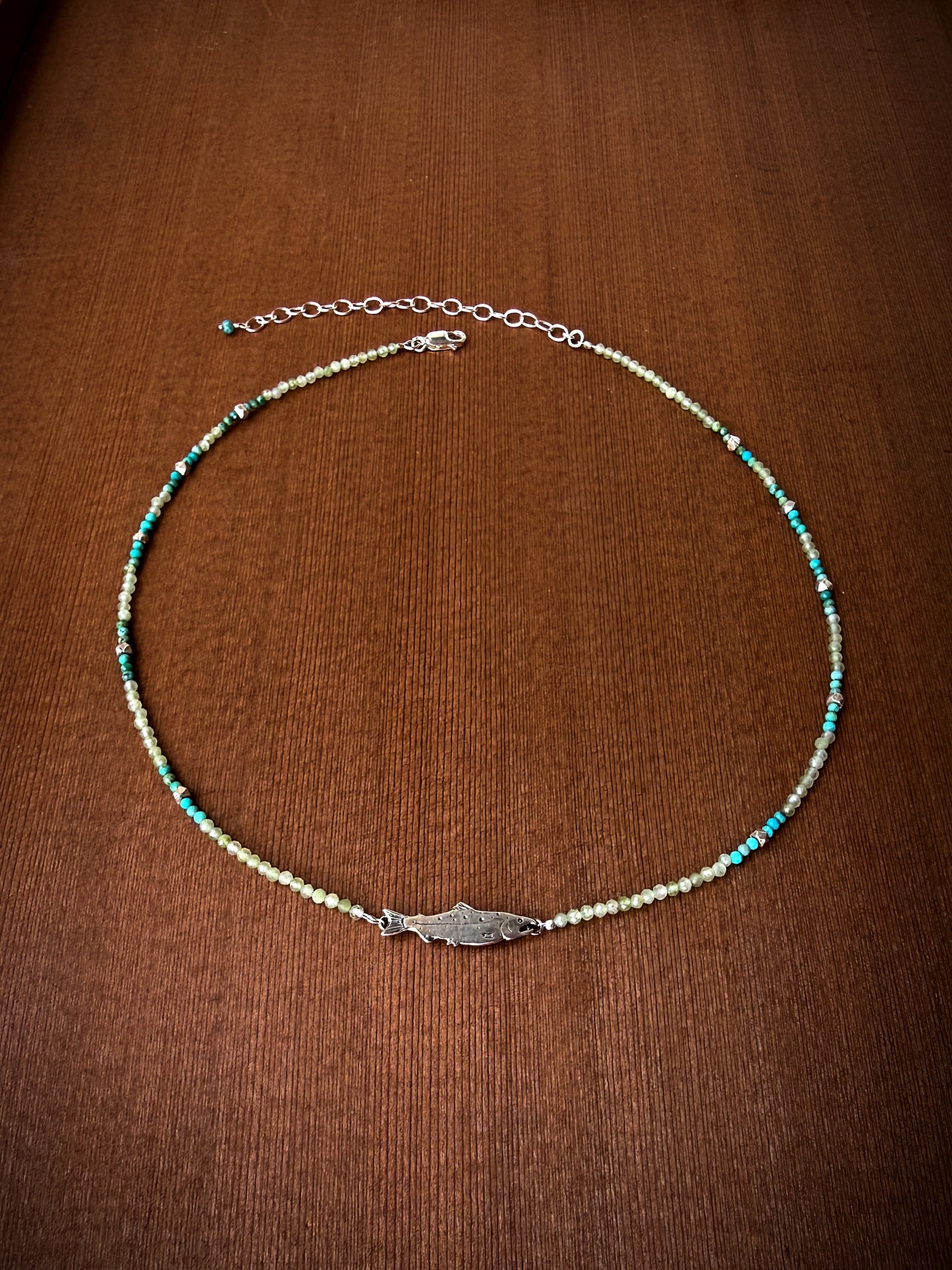 Salmon Necklace in Sterling Silver with Turquoise Beads