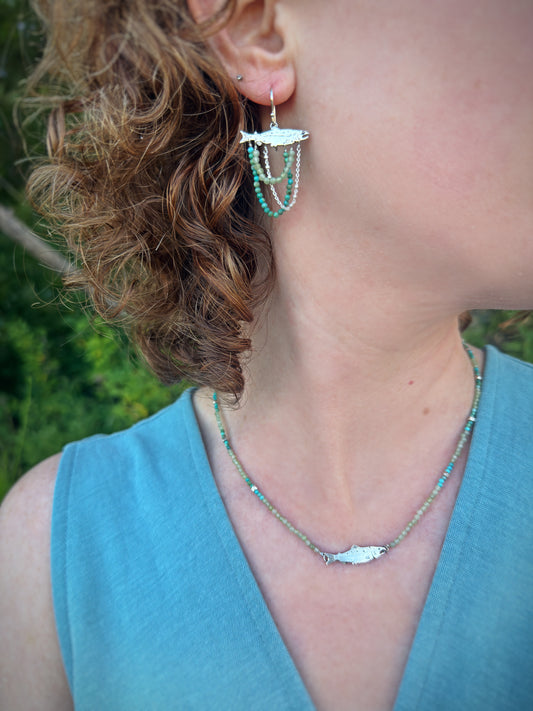 Salmon Necklace in Sterling Silver with Turquoise Beads