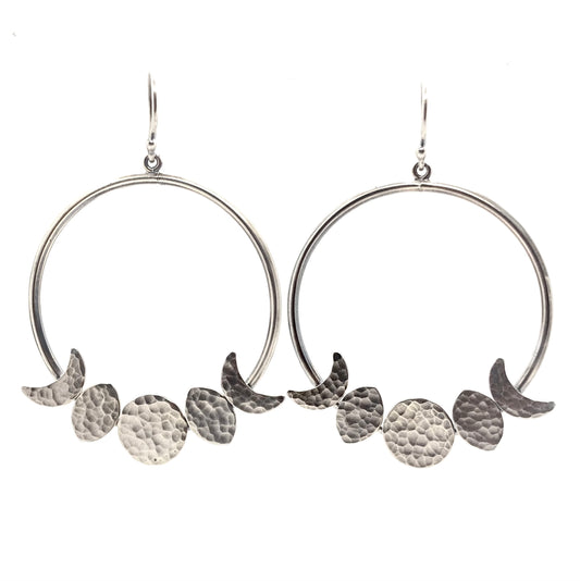 Moon Phase Hoop Earrings in Sterling Silver