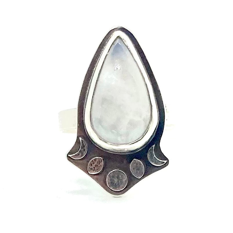Moonstone Moon Phase Ring in Sterling Silver, Size 7